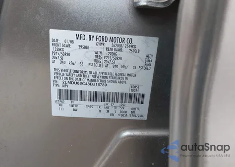 2008 Lincoln Mkx из США, поврежденный, VIN 2LMDU88C48BJ18789